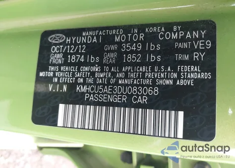 2013 Hyundai Accent Se z USA, uszkodzony, nr VIN KMHCU5AE3DU083068